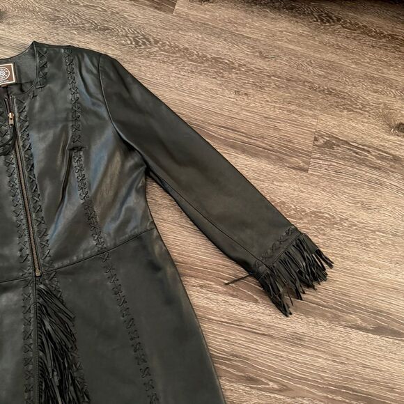 Double D Ranch Black Leather Jacket with Fringe - Picture 4 of 11